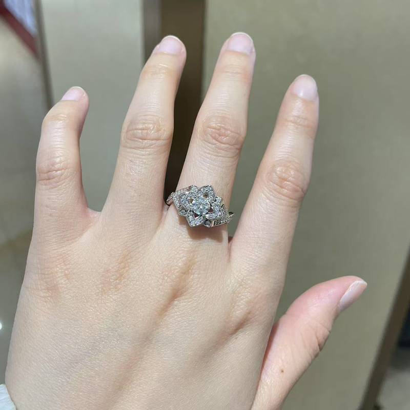Branch Leaf Flower Vine Women's Ring S925 Silver Plated Platinum Customized Selection Main Stone Moissanite Diamond 0.5ct/Secondary Stone High Carbon Diamond